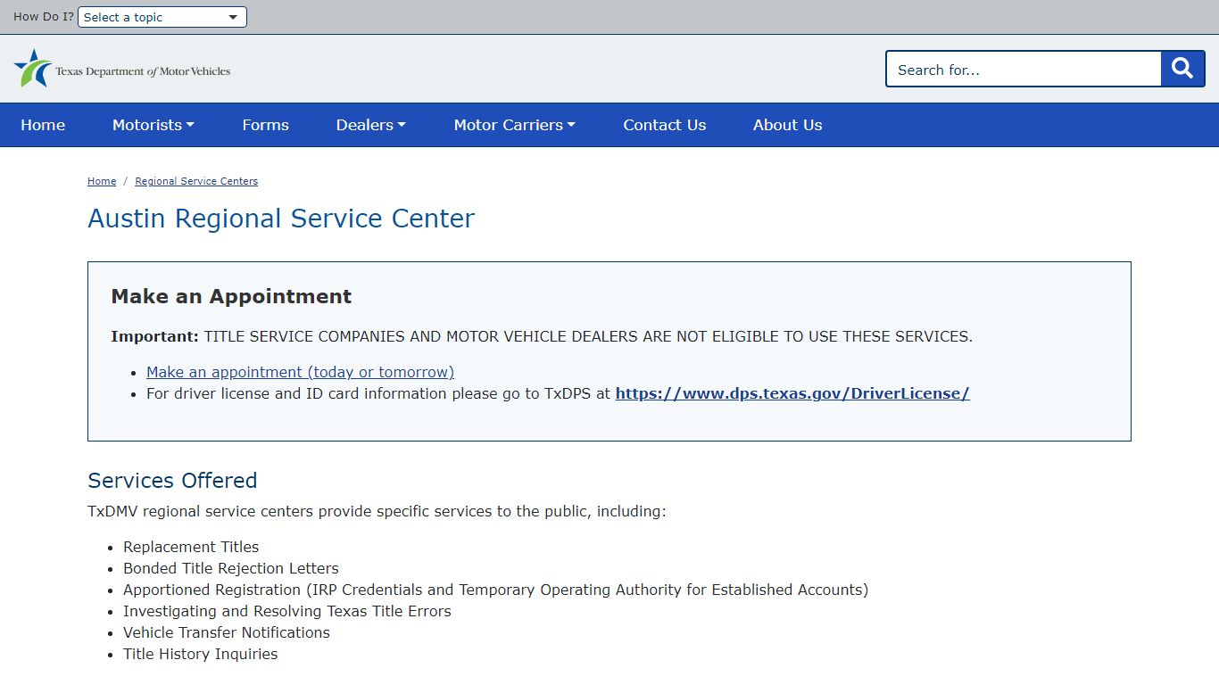 Austin Regional Service Center | TxDMV.gov - Texas Department of Motor ...