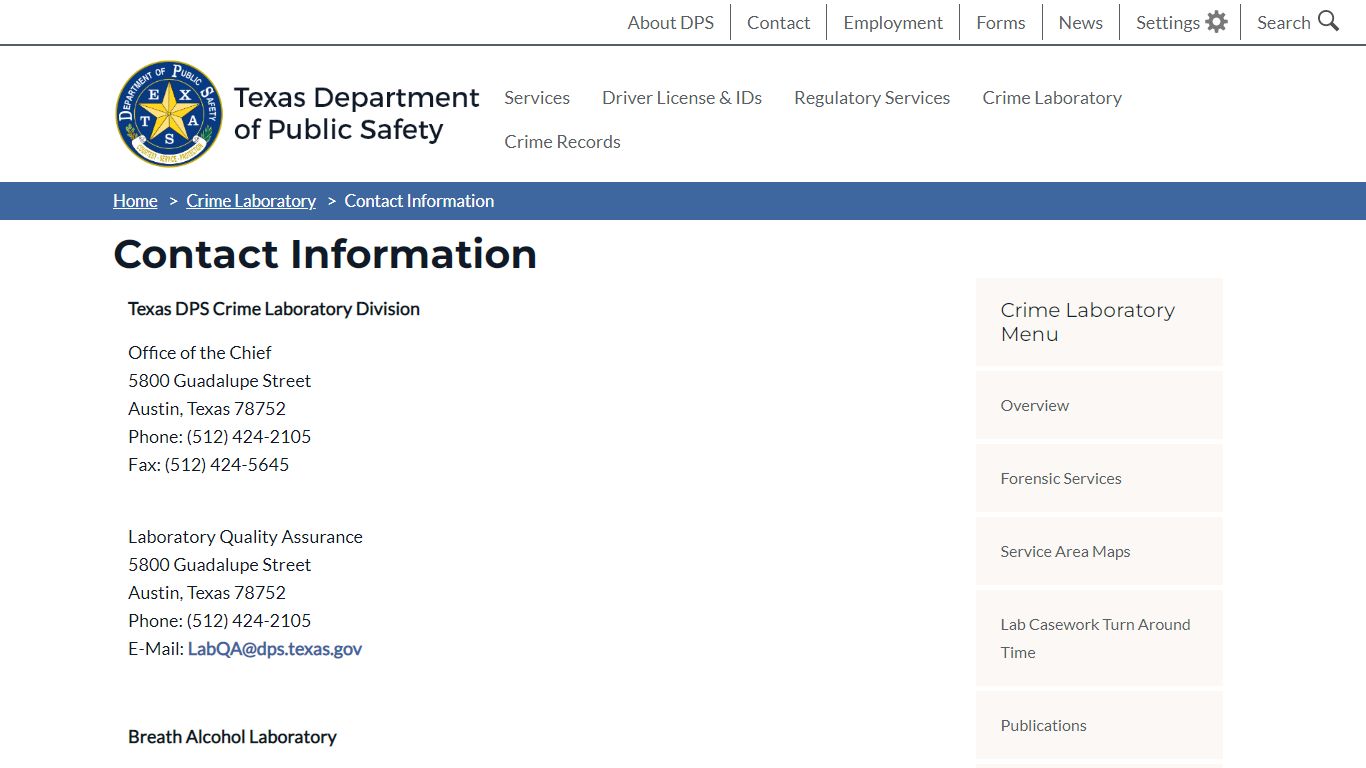 Contact Information - Texas Department of Public Safety